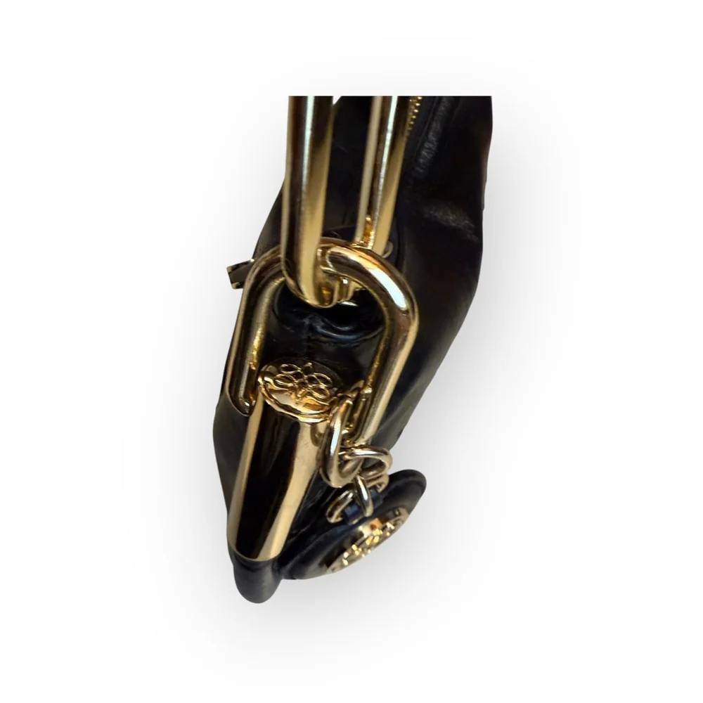 Antonio Melani Women's Soft Black Leather Weave Pattern Shoulder Bag 
Gold​​ - Picture 6 of 14